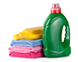 clothing care & how to do laundry represented by a bottle of laundry detergent and folded towels