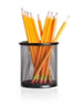 home office & productivity info & tips represented by pencil cup with yellow pencils